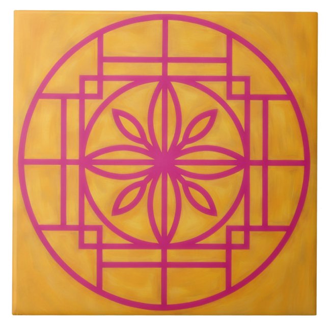 Azulejo Pink Flower Symbol Decorative Tile on Gold (Frente)