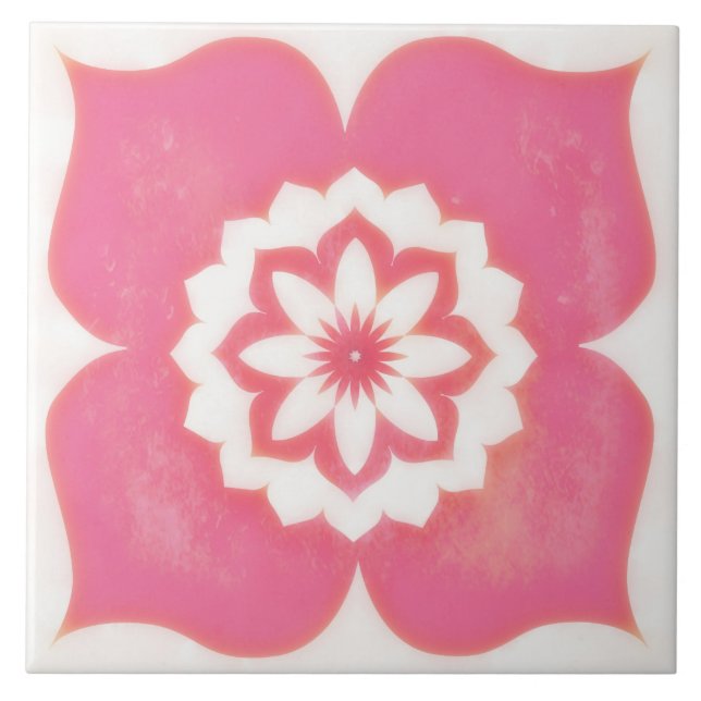 Azulejo Pink Flower Symbol Decorative Tile Square (Frente)
