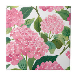 Azulejo Pink Hydrangea Watercolor Floral Coastal
