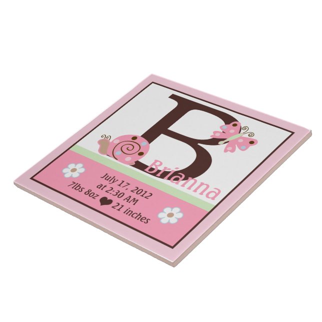 Azulejo Pink Ladybug Personalizado Nacimiento Estadísticas (Lado)