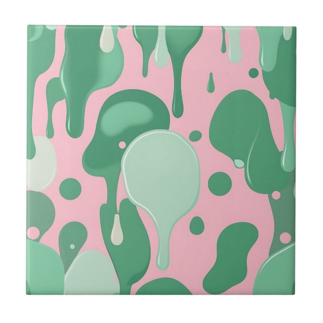 Azulejo Pink Mint Green Melting Drip Pattern Abstract  (Frente)