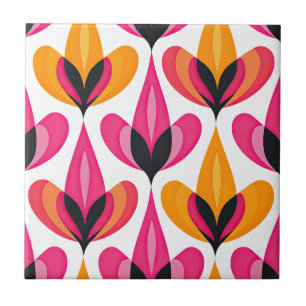 Azulejo Pink & Naranja Floral Mid Century Moderno RETRO