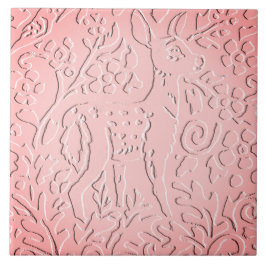 Azulejo Pink Ombre Deer Fawn Woodland Floral Grabado en re