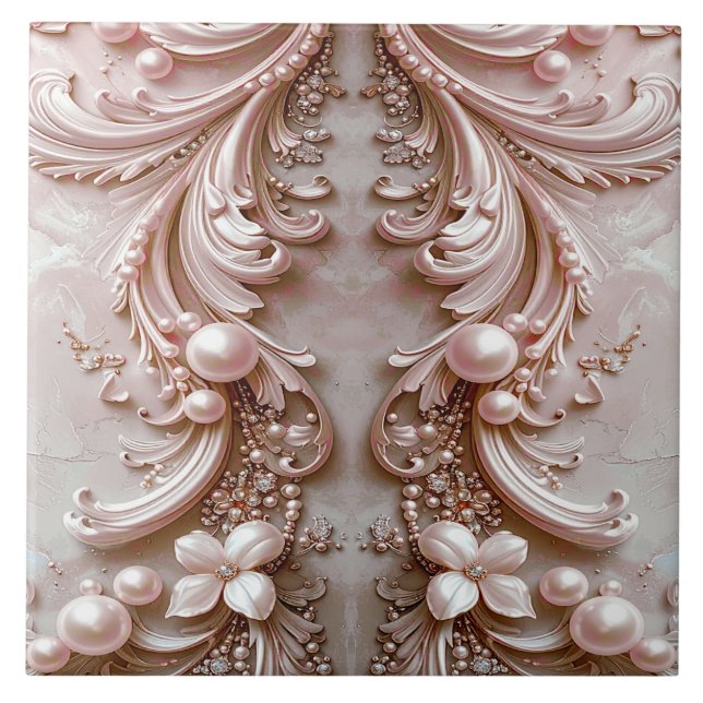 Azulejo Pink Ornate Pearl and Floral Ceramic Tile (Frente)