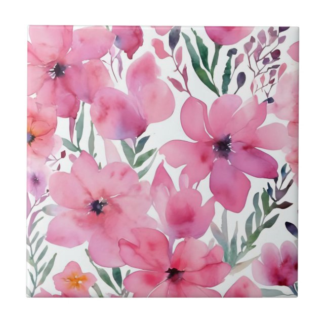 Azulejo Pink Petals | Watercolor Floral Painted Flowers (Frente)