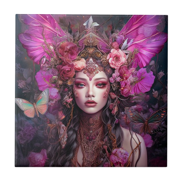 Azulejo Pink Purple Fairy Queen Fantasy Art (Frente)