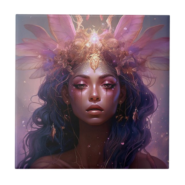 Azulejo Pink Purple Fairy Queen Fantasy Art (Frente)