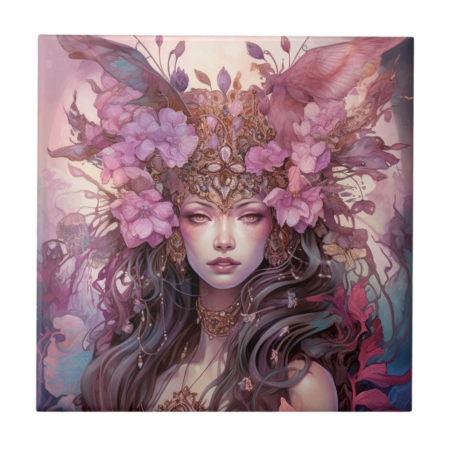 Azulejo Pink Purple Fairy Queen Fantasy Art (Frente)
