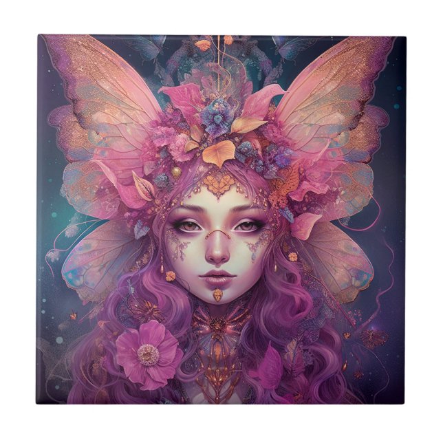 Azulejo Pink Purple Fairy Queen Fantasy Art (Frente)