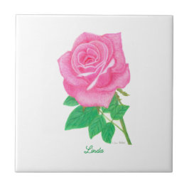 Azulejo Pink Rose Ceramic Tile With Text