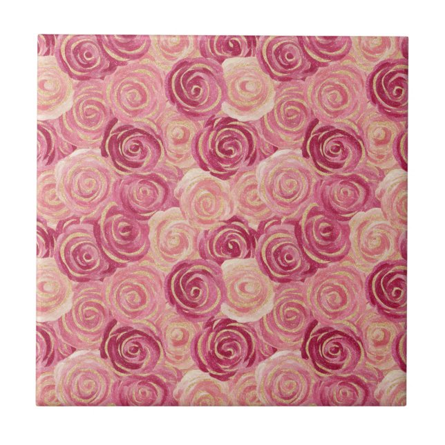 Azulejo Pink Rose Swirl Glitter Seamless Pattern (Frente)