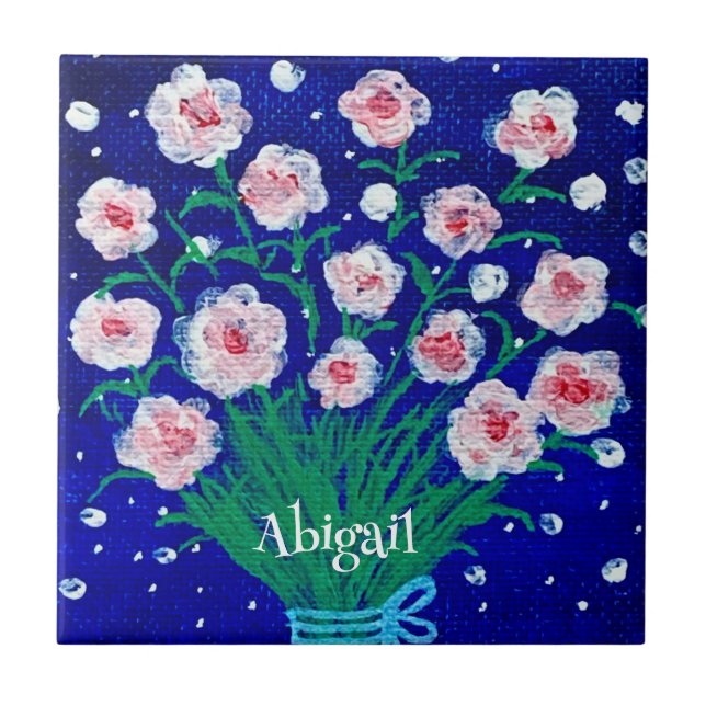 Azulejo Pink Roses Floral Customized Ceramic Tile (Frente)