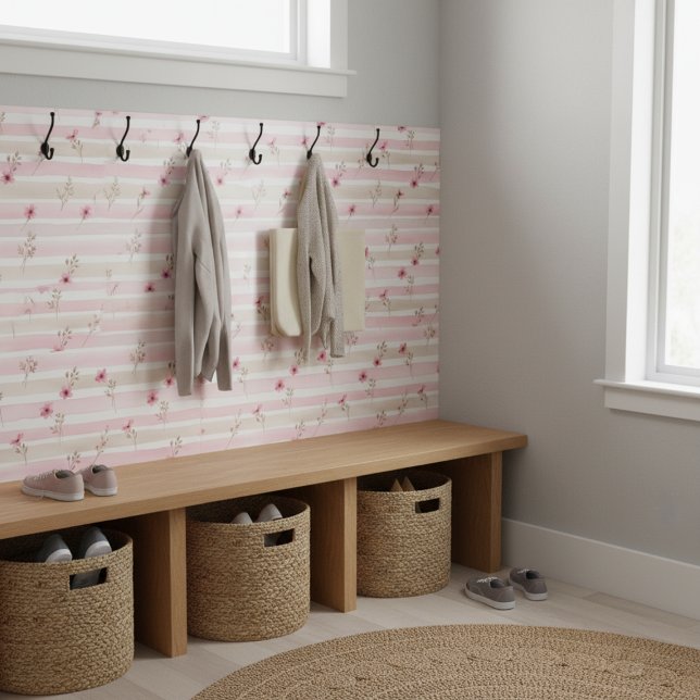 Azulejo Pink Watercolor Floral Stripe Pattern (Subido por el creador)