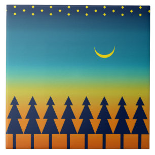 Azulejo Pinos de la puesta de sol del suroeste Luna