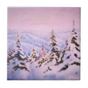 Azulejo Pinos y montañas nevados del invierno