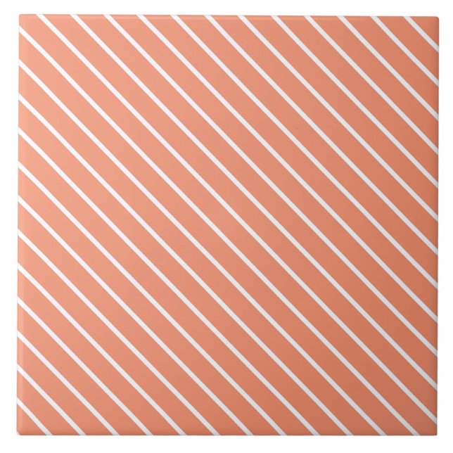 Azulejo Pinstripes diagonales - naranja de coral y blanco (Frente)