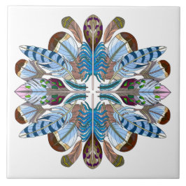 Azulejo Pintada de pluma Mandala, azul/marrón