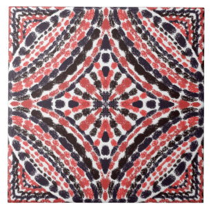 Azulejo Pintada mano de mosaico negro rojo mediterráneo