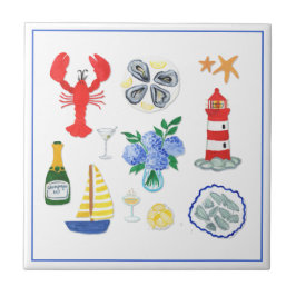 Azulejo Pintada mano temática de mariscos de Nueva Inglate