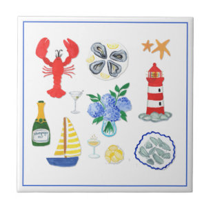 Azulejo Pintado a mano con tema de Nantucket