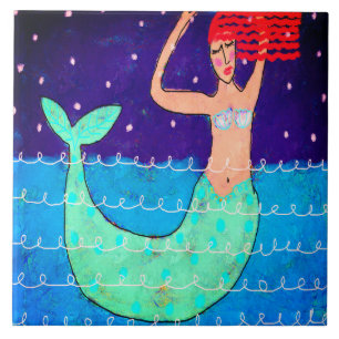 Azulejo Pintado abstracto de Sirena de Medianoche