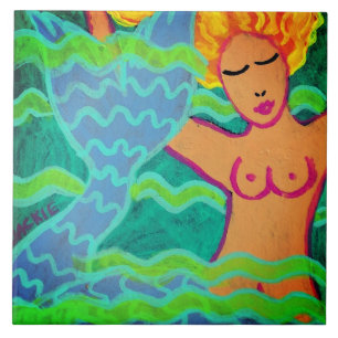 Azulejo Pintado abstracto de sirena nadadora