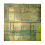 Azulejo Pintado abstracto dorado turquesa y verde<br><div class="desc">Una pintura abstracta de Jennifer Goldberger que utiliza tonos turquesa y verde dorados para crear un ambiente cálido y familiar. Un agradable paseo por el bosque durante la primavera o el verano produciría algunos de estos colores. ¡Trae el regalo de la naturaleza a tu casa comprando esta pieza!</div>