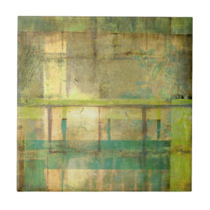 Azulejo Pintado abstracto dorado turquesa y verde