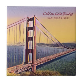 Azulejo Pintado de época del puente Golden Gate de San Fra