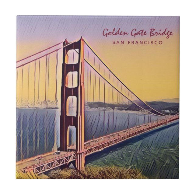 Azulejo Pintado de época del puente Golden Gate de San Fra (Frente)