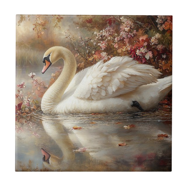 Azulejo Pintado de follaje otoñal de Swan Pastel (Frente)