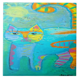 Azulejo Pintado de gatos con resumen de gatitos psicodélic