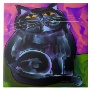 Azulejo Pintado digital de relucientes gatos negros