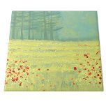 Azulejo Pintado paisajístico de Meadow<br><div class="desc">Un moderno cuadro paisajístico contemporáneo con una tranquila florida pradera de verano con pájaros volando contra el cielo y un bosque de pinos a lo lejos. Los colores amarillo y verde son frescos y edificantes. Arte original de Nic Squirrell.</div>
