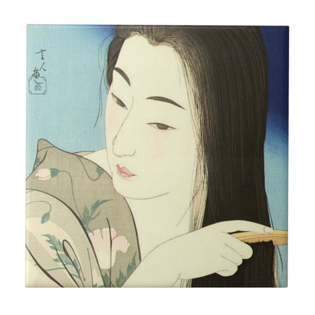 Azulejo Pintando su pelo (bella mujer asiática) (Kotondo) (Frente)