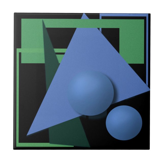 Azulejo pintura abstracta, abstracción, verde y negro (Frente)