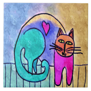 Azulejo Pintura abstracta de gato Amor de gatito