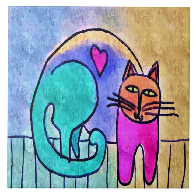 Azulejo Pintura abstracta de gato Amor de gatito (Frente)