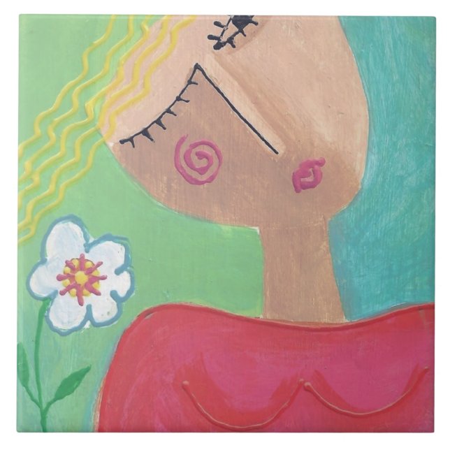 Azulejo Pintura abstracta de potencia de las flores (Frente)