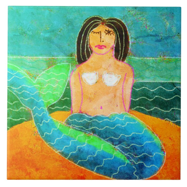 Azulejo Pintura abstracta de sirena funky (Frente)
