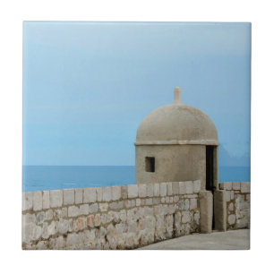 Azulejo Pintura acuarela del muro de la ciudad de Dubrovni
