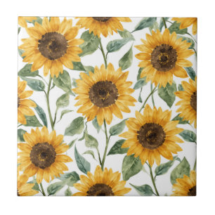 Azulejo Pintura Acuarela Floral Amarillo Girasoles