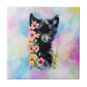 Azulejo Pintura acuática de Black Baby Wolf