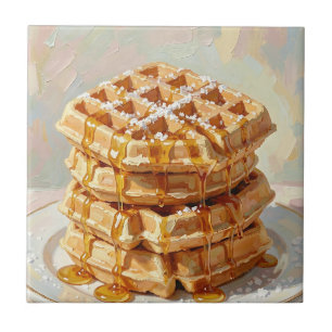 Azulejo Pintura al óleo de jarabe de waffles belgas dorado