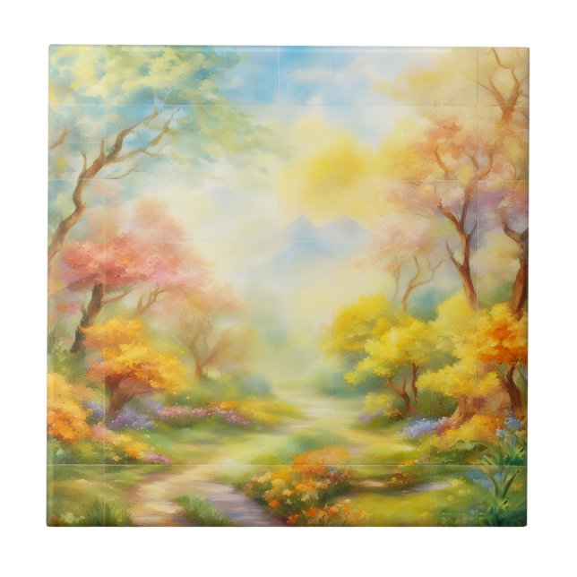 Azulejo pintura al óleo de un paisaje de primavera 2 (Frente)