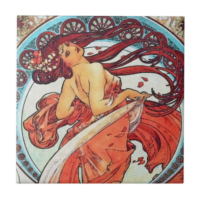 Azulejo Pintura Art Nouveau de Alphonse Mucha Dance (Frente)