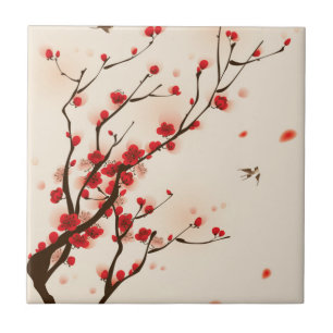 Azulejo Pintura asiática del estilo, flor del ciruelo en