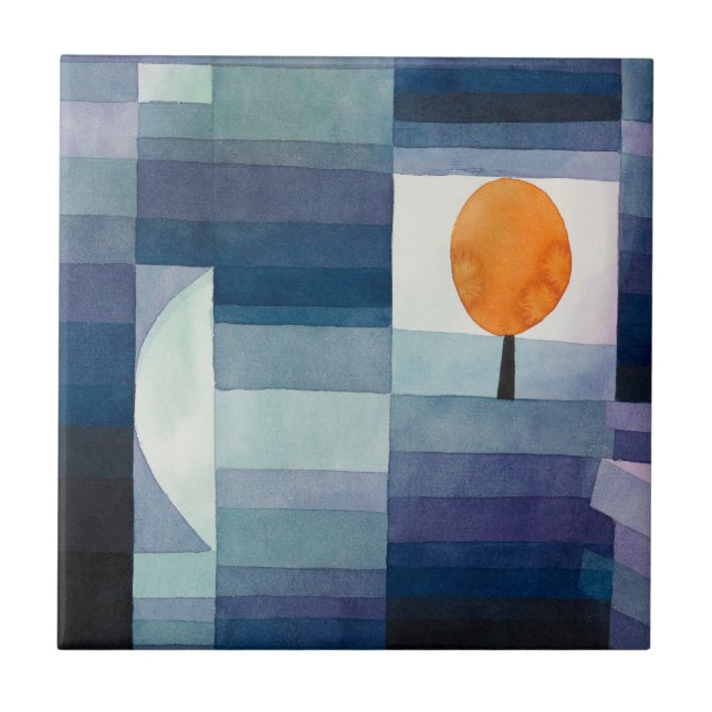 Azulejo Pintura azul del árbol abstracto de Paul Klee (Frente)