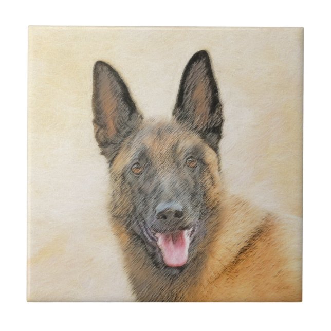 Azulejo Pintura belga malinois - Arte original del perro (Frente)