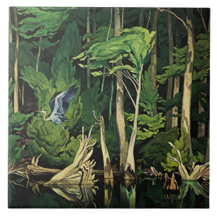 Azulejo Pintura canadiense de la garza azul por A J Casson